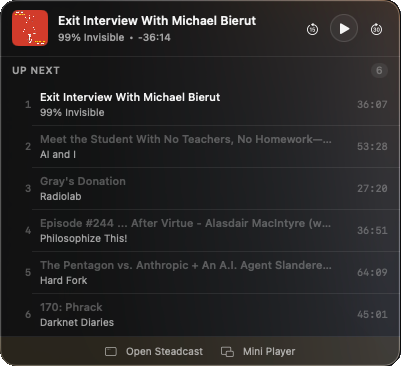 Steadcast menu bar queue
